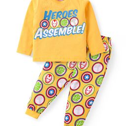 Babyhug Marvel Single Jersey Knit Full Sleeves Night Suit With Avengers Graphics - Yellow-picture-30