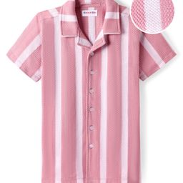 Kookie Kids Textured Knit Half Sleeves Striped Shirt - Pink-image-79
