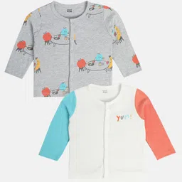 MINI KLUB Cotton Pack Of 2 Full Sleeves Fruits & Yum Text Printed Jhablas - Grey & White-picture-26