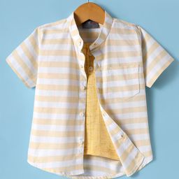 Dapper Dudes Half Sleeves Striped Shirt With Attached Tee - Yellow-image-15