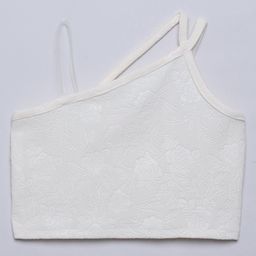 Taffykids One Shoulder Sleeveless Rose Design Embossed Crop Top - Off White-image-65