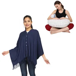 nene MultiPurpose Knitted Breastfeeding Shawl & Pillow Combo - Navy-picture-26
