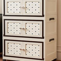 House of Quirk Multifunctional Folding Storage Box Cabinet with Doors and Wheels Space-Saving Storage for Clothes Toys and More Ideal Mother and Child Clothing Organizer 3 Layer - 65cm-image-8