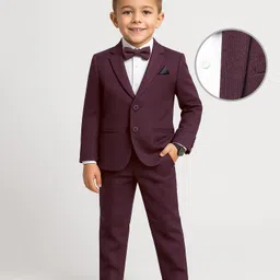 Babyhug Knit Full Sleeves 3 Piece Soild Color Party Suit - Wine & White-picture-38