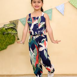 AJ Dezines Pure Cotton Sleeveless Tropical Printed Top & Coordinating Pant Set - Blue-image-60
