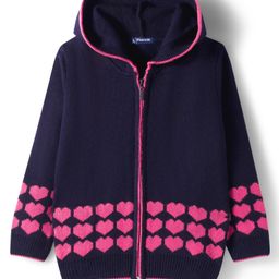 Pine Kids Knit Full Sleeves Front Open Hooded Sweater with Heart Design - Navy Blue-picture-11
