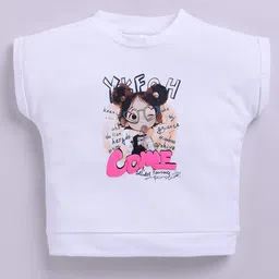 giniekids Knit Half Sleeves Girl Printed Top - White-picture-13