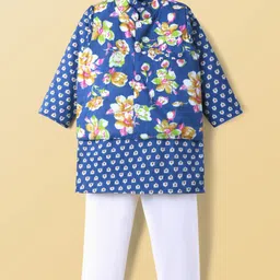Teentaare Cotton Woven Full Sleeves Floral Printed Kurta Pyjama Set With Ethnic Jacket - Blue-picture-18