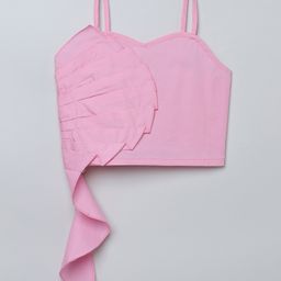 Taffykids Poplin Woven Sleeveless Pleated Applique Detailed Crop Top - Baby Pink-image-1