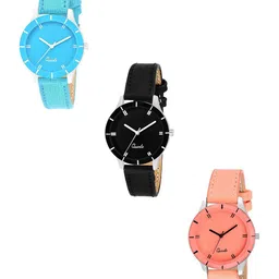 THE SHOPOHOLIC Women Set of 3 Leather Straps Analogue Watch 605G-sk-blk-orng-picture-34