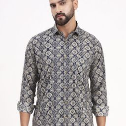 MILLENNIAL MEN Men Comfort Fit Ethnic Motifs Printed Spread Collar Cotton Casual Shirt-image-31