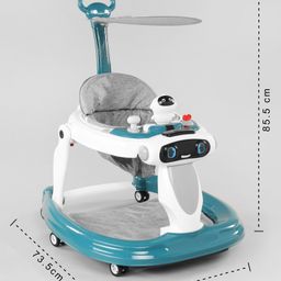 fab n funky Baby Multifunctional Robotic Shape Adjustable Height Musical Activity Cum Push Walker with Canopy & Parental Push Handle- Blue image 3