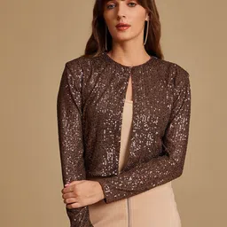 Kazo Embellished Party Crop Tie-Up Shrug-21