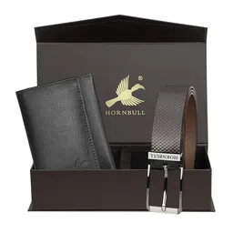Hornbull Men Three Fold Leather RFID Protected Wallet & Brown Belt Accessory Gift Set-image-99
