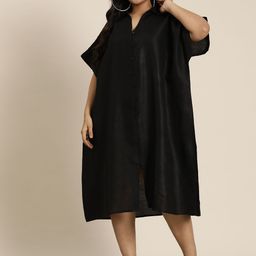 Qurvii+ Plus Size Solid Kimono Sleeve Oversized Shirt Dress-23