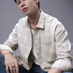 SOKO STREET Relaxed Fit Self Checked Drop-Shoulder Sleeves Casual Shirt-image-60