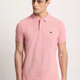 The Bear House Pink Slim Fit Self Pattern Polo T-Shirt-image-87