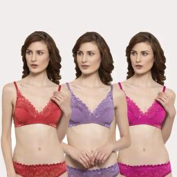 AROUSY Red & Purple Self Pattern Bra Panty Set - Pack Of 3-35