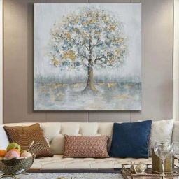999Store Grey & Golden Canvas Serene Tree Art Print-6