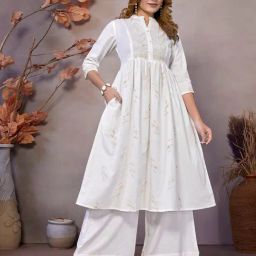 Rangita White Cotton Embellished 3/4th sleeve Kurta-image-85