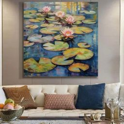 999Store Blue & Green Canvas Tranquil Water Lily Art Print-picture-2