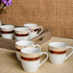 SONAKI White & Maroon Bone China Coffee Mugs (180 ml) - Set of 6-image-27