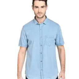 Basics Blue Short Sleeves Slim Fit Shirt-image-14