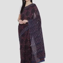 Kalakari India Black & Blue Cotton Printed Saree With Unstitched Blouse-24