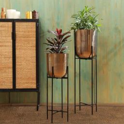 Home4U Gold & Black Metal Vase - Set of 2-image-42
