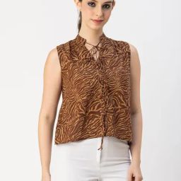 Moomaya Brown Cotton Printed Crop Top-picture-14