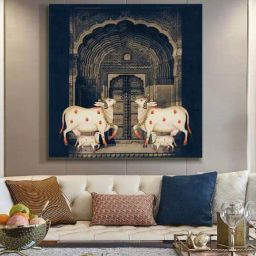 999Store Black & Golden Canvas Cows With Calves Art Print-12