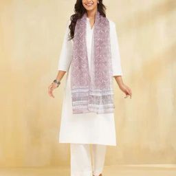 Fabindia Purple Regular Fit Printed Stole-image-93