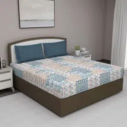 GM Blue & Orange 100% Cotton 180 TC Queen Bedsheet Set-22