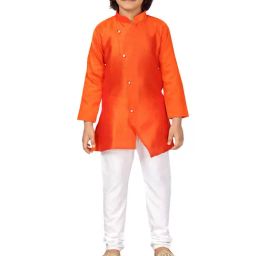 Little Mafia By Aarika Kids Orange & White Solid Kurta with Pyjamas-image-47