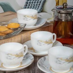 Cello Divine Printed White Opalware Tea Cups & Saucers - Set of 6 (160ml)-image-21
