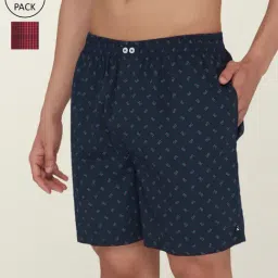XYXX Maroon & Navy Cotton Relaxed Fit Checks Boxers - Pack Of 2-picture-12