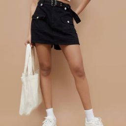 Ginger By Lifestyle Black Cotton Regular Fit Skirt-image-11