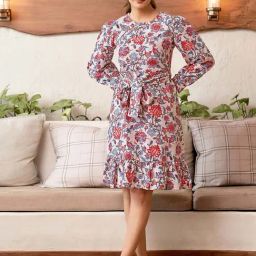 SELVIA Multicolored Printed Midi Dress-picture-15