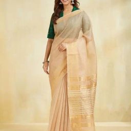 Fabindia Beige Woven Design Sarees-picture-24