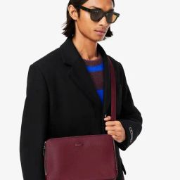 Lacoste Red Unisex Chantaco Matte Stitched Leather Zippered Cross Body Bag-picture-11