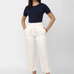 Van Heusen Cream Mid Rise Trousers image 4