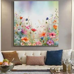 999Store Multicolor Canvas Vibrant Wildflower Meadow Art Print-49