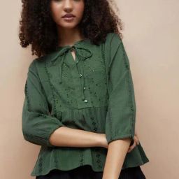 Fame Forever By Lifestyle Green Cotton Regular Fit Embroidered Top-picture-13