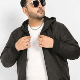 Instafab Plus Black Regular fit Plus Size Hooded Jacket-image-5