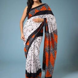 Zari Jaipur White Cotton Printed Saree With Unstitched Blouse-image-63