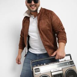 Instafab Plus Brown Regular fit Plus Size Jacket-image-25