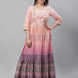 Aurelia Peach Cotton Printed Flared Kurta-6