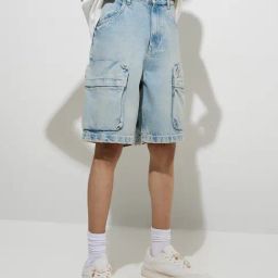 Nuon by Westside Light Blue Relaxed-Fit Mid-Rise Denim Shorts-image-16