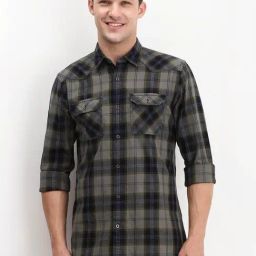 Allen Solly Grey Cotton Regular Fit Checks Shirt-image-79