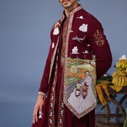 KALPRAAG Men Floral Embroidered Regular Sequinned Kurta with Trousers & With Dupatta image 2